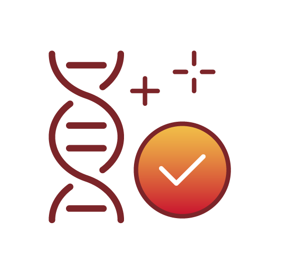 Illustrated icon of DNA double helix and check mark