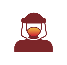 Illustrated icon of a person wearing a face shield and mask.