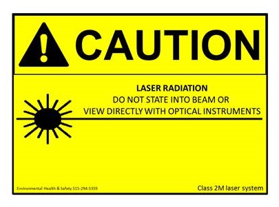 Caution warning label for lasers
