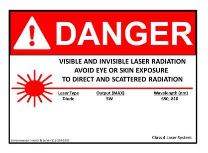 Danger warning label for lasers
