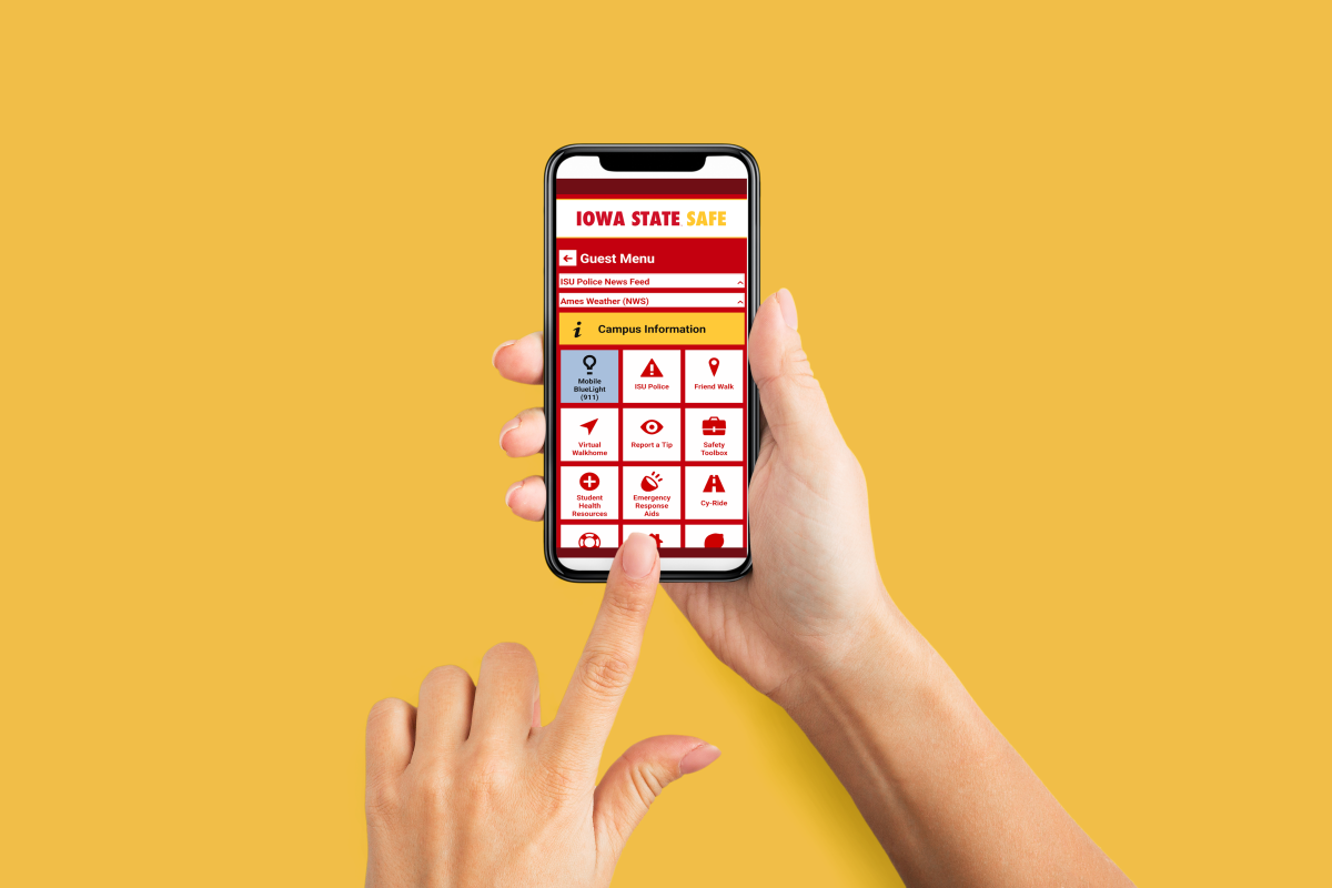 Person using the Iowa State Safe app on a smart phone
