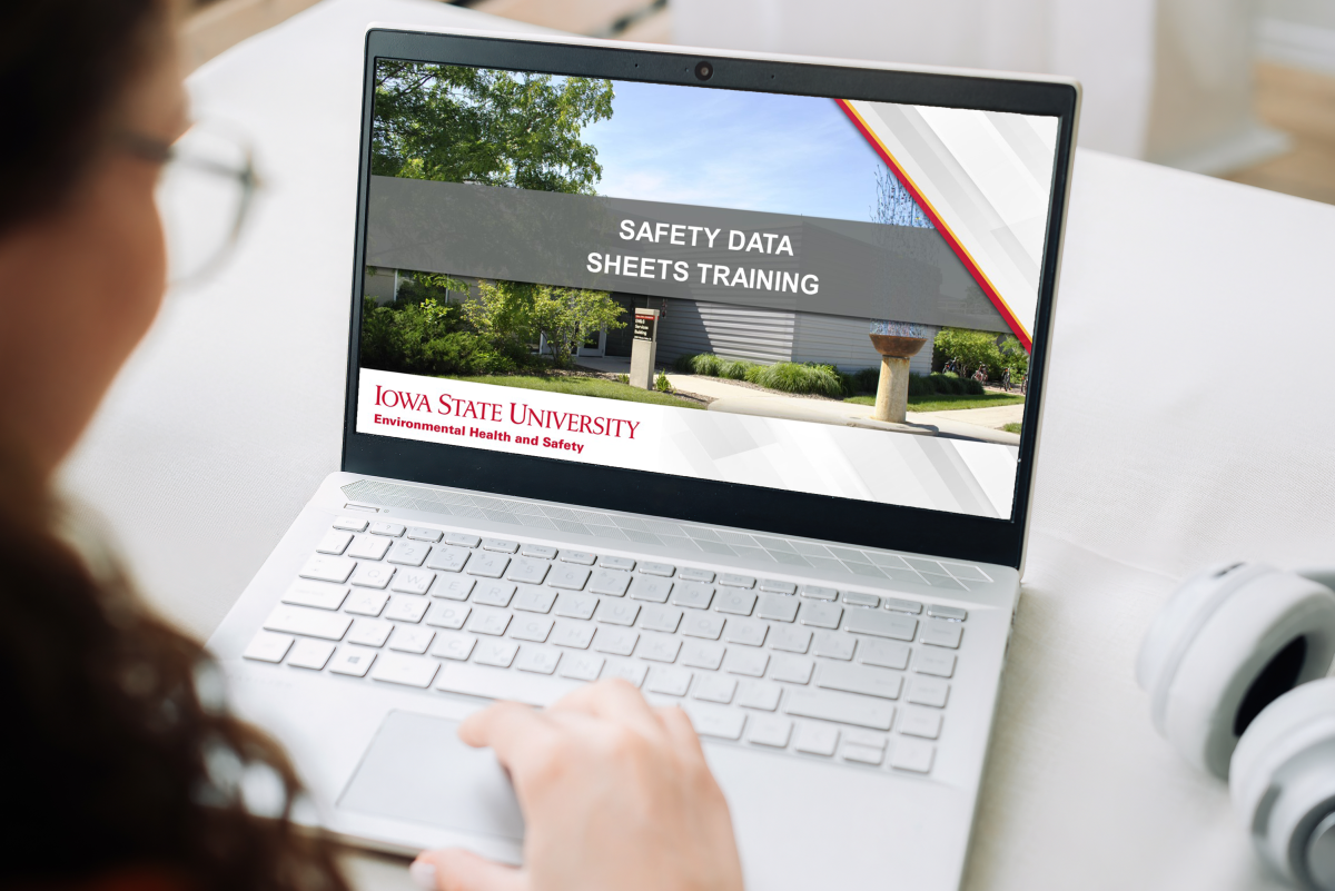 Photo of someone taking the EH&S Safety Data Sheets Training on a laptop